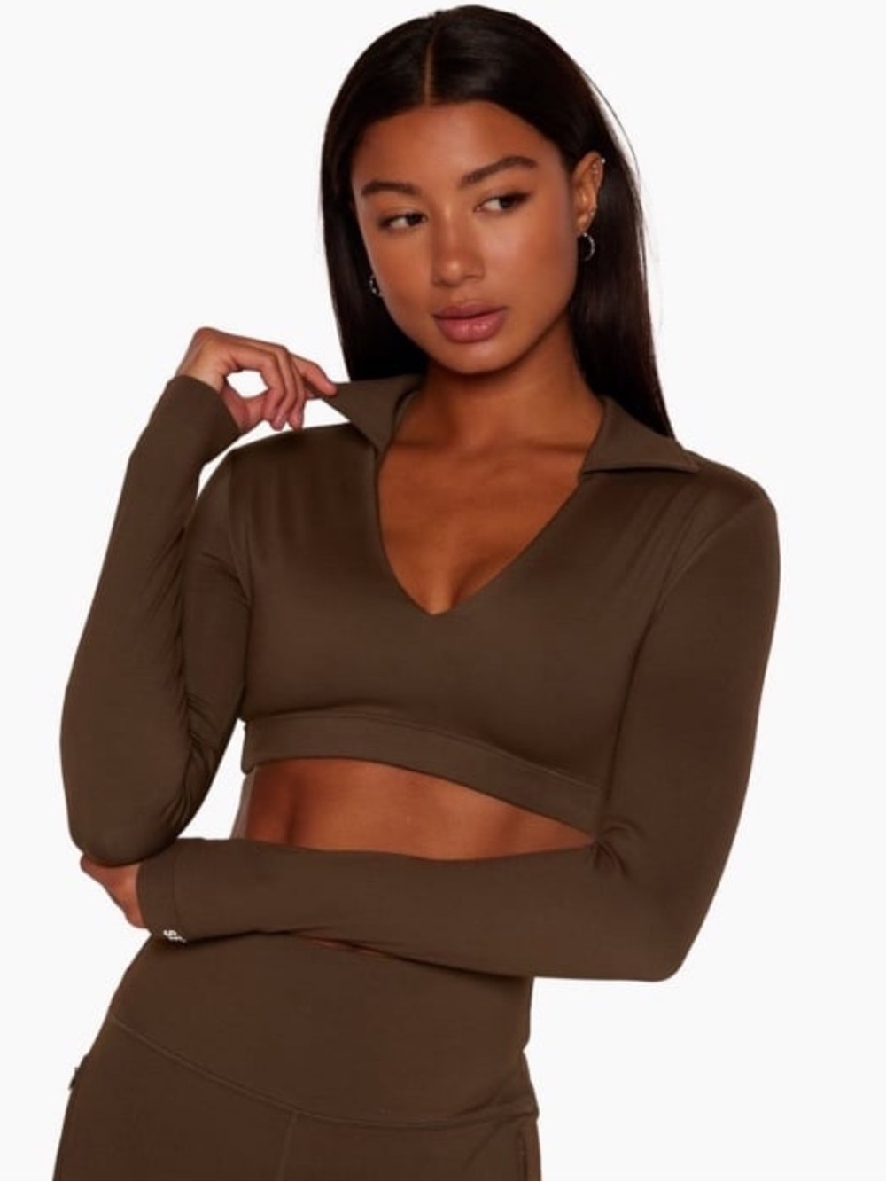 Set Active Collared Long Sleeve Crop Top
